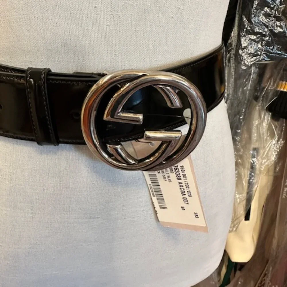 Gucci Interlocking G Logo Patent Leather Black Belt - Picture 3 of 8